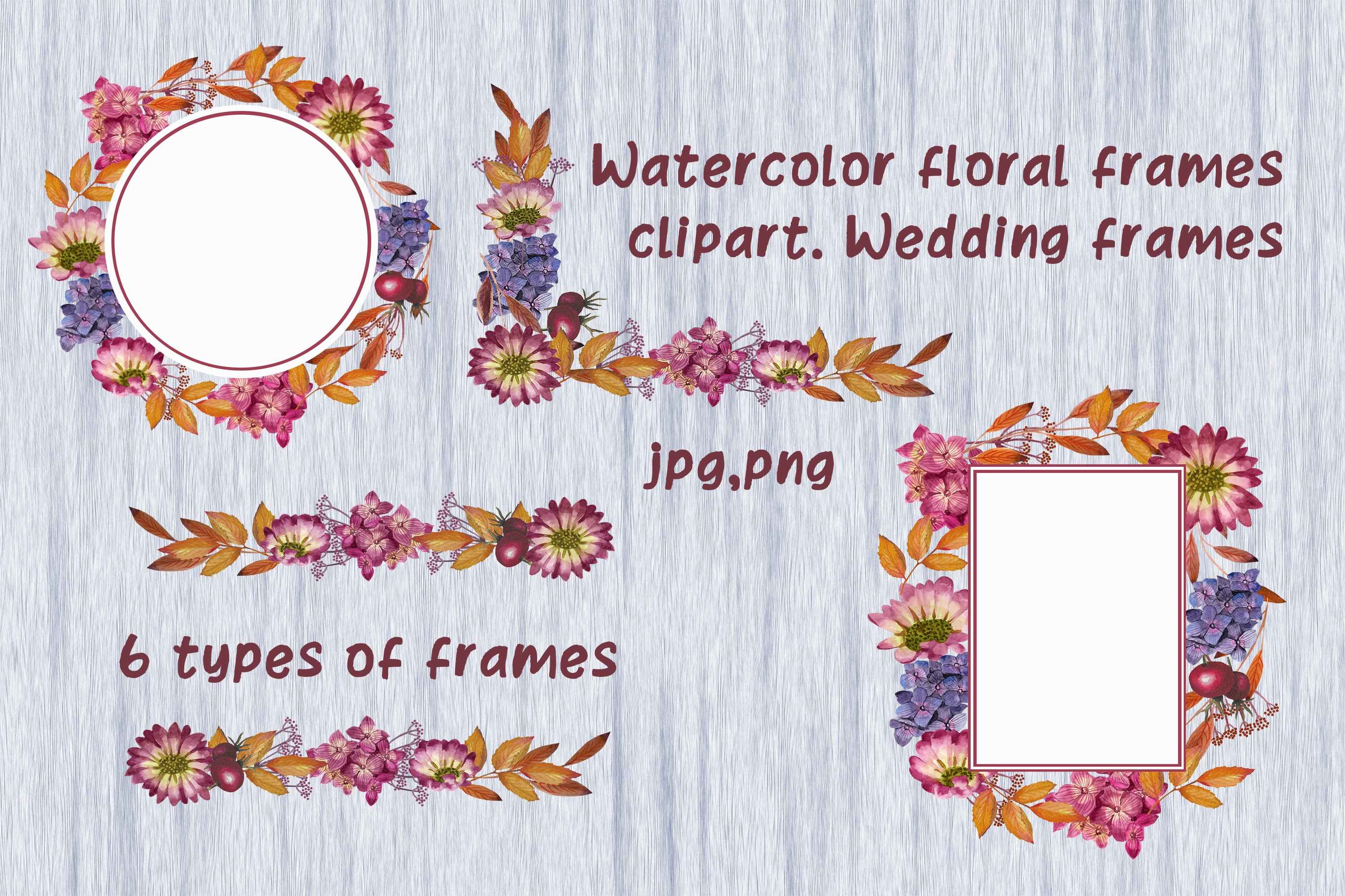 Watercolor Flower Autumn Frames Clipart Graphic by Elena Sedova ...