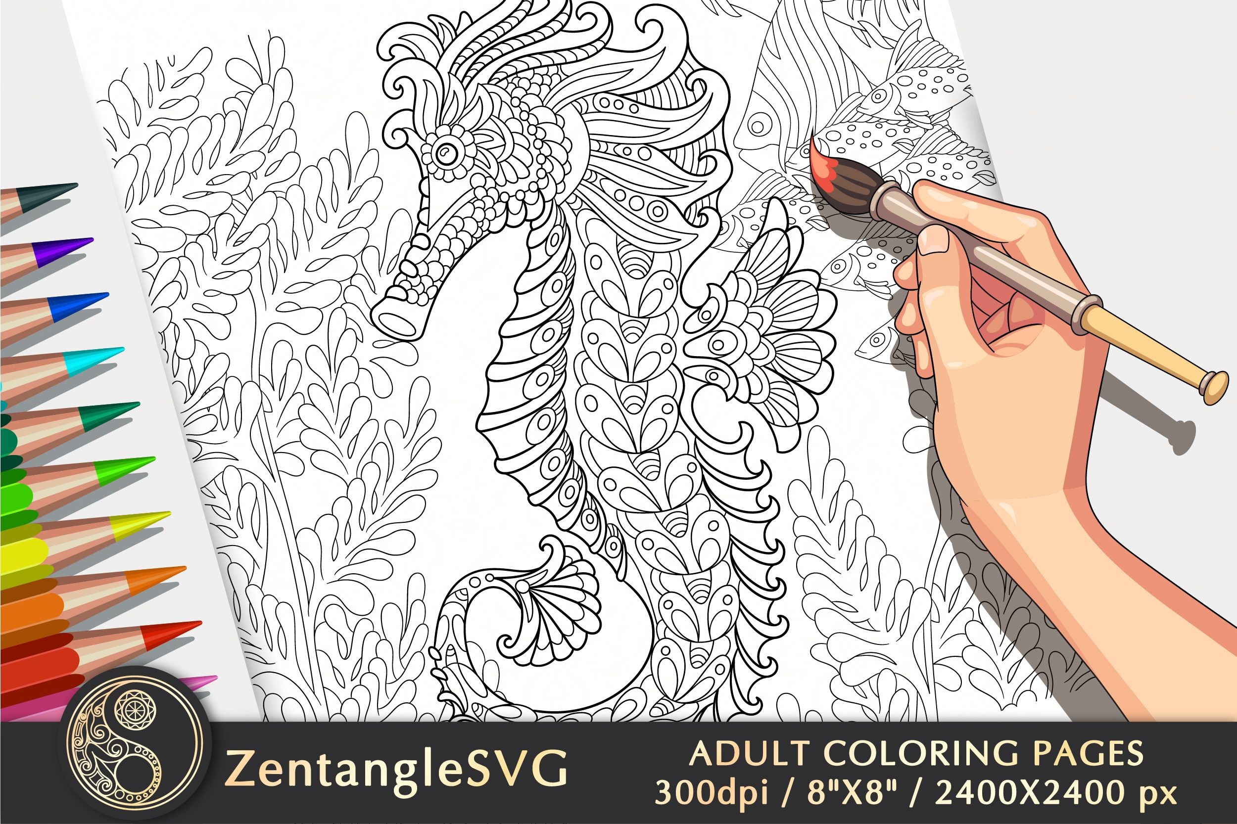 Seahorse Coloring Page for Adults & Kids
