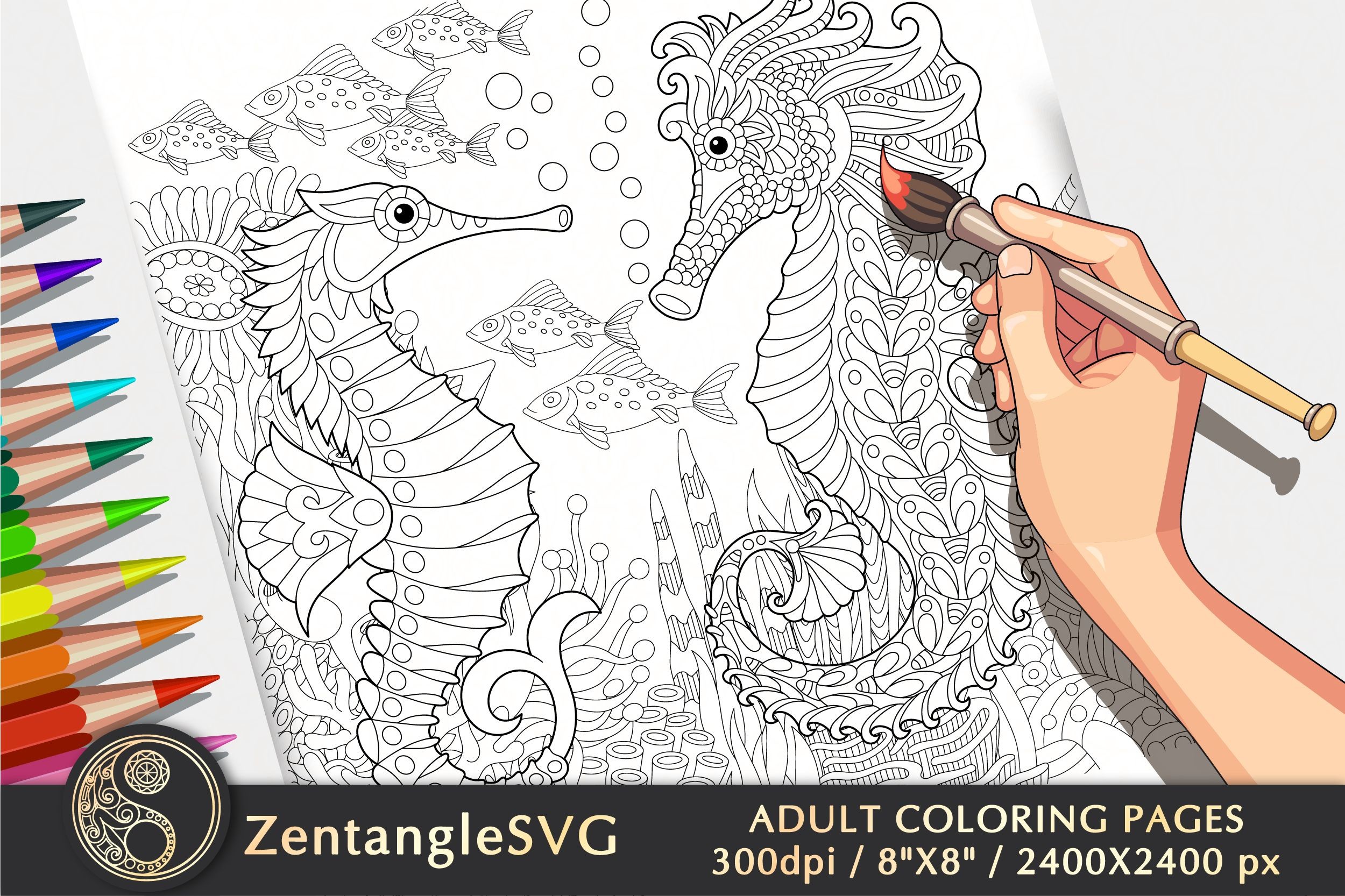 Seahorse Coloring Page for Adults & Kids