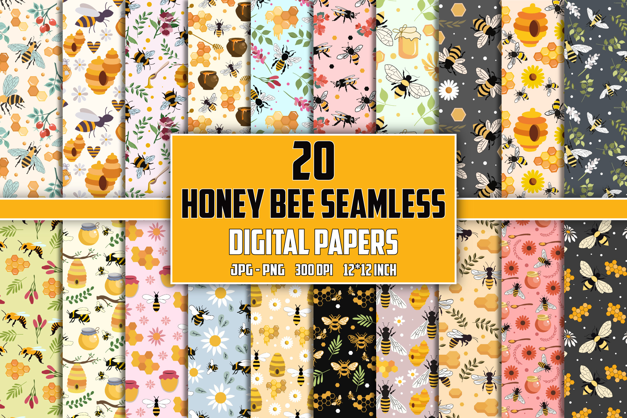Colorful Honey Bee Digital Paper Graphic by Pixeo · Creative Fabrica
