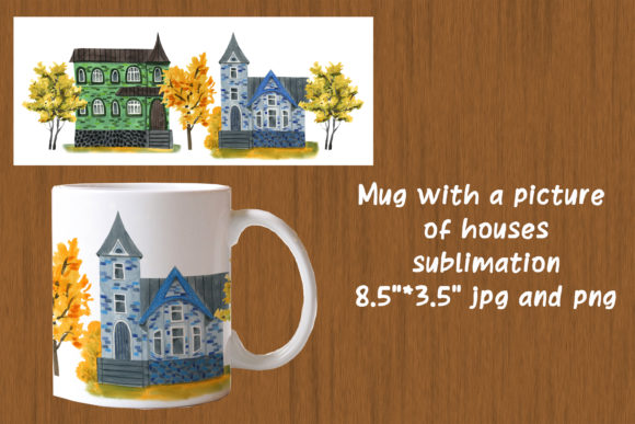 Mug With Houses Sublimation Graphics