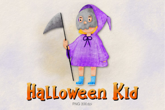 Watercolor Halloween Kid Clipart Afbeelding Afdrukbare Illustraties Door MinMin