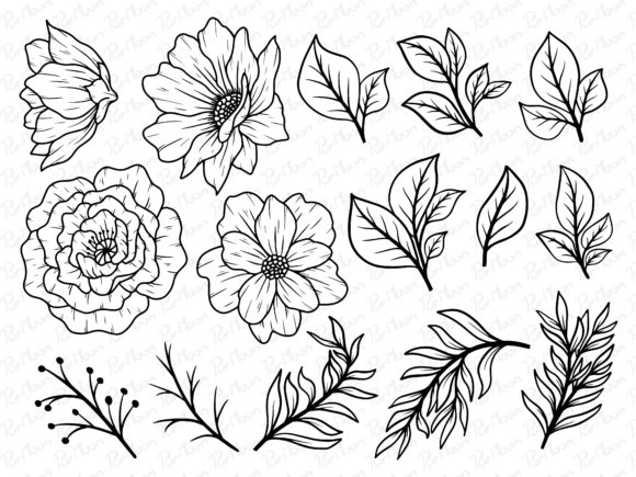 Flower Line Art Afbeelding Afdrukbare Illustraties Door PurMoon