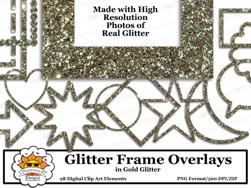 Gold Glitter Frame Overlays Elements