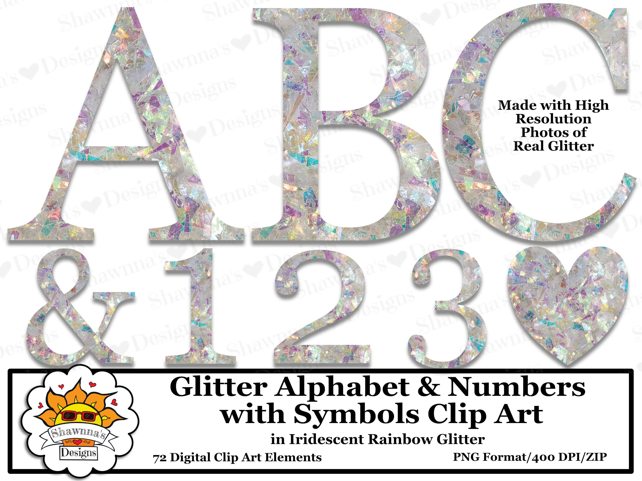 Rainbow Glitter Alphabet & Numbers Set Graphic by Shawnna's Designs ...