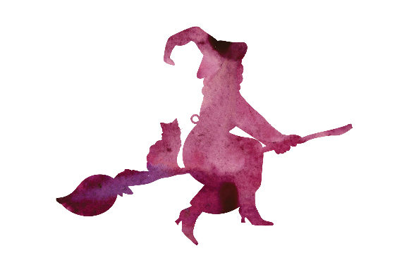 Watercolor Witch Flying on a Broomstick