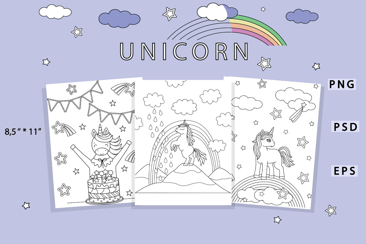 Three Coloring Pages with Unicorns Graphic by kkch design · Creative ...
