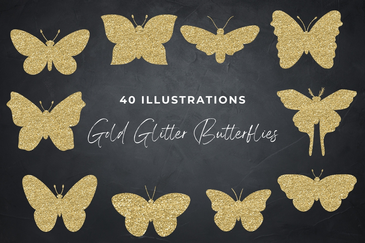 Gold Glitter Butterflies Collection