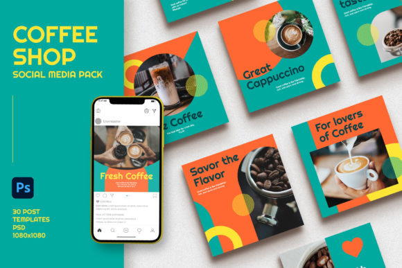 Preview of Coffee First Social Media Pack | PS coffee shop social media template