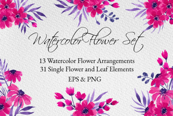 Watercolor Floral Fuchsia Set Graphic Illustrations By temanimajeristudio