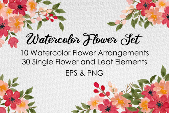 Watercolor Flowers Peach Set Graphic Illustrations By temanimajeristudio
