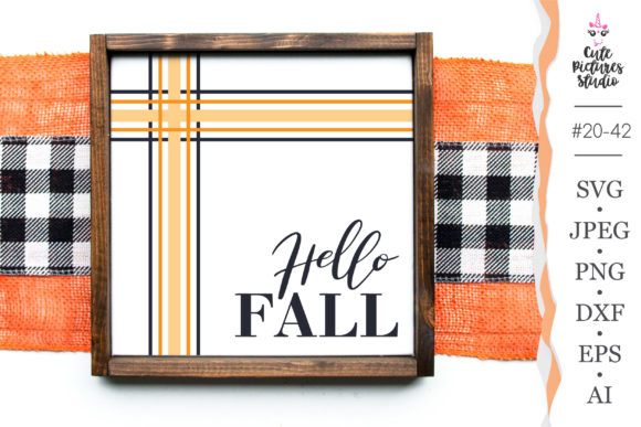Hello Fall Wooden Plaid Border Plaque Graphics