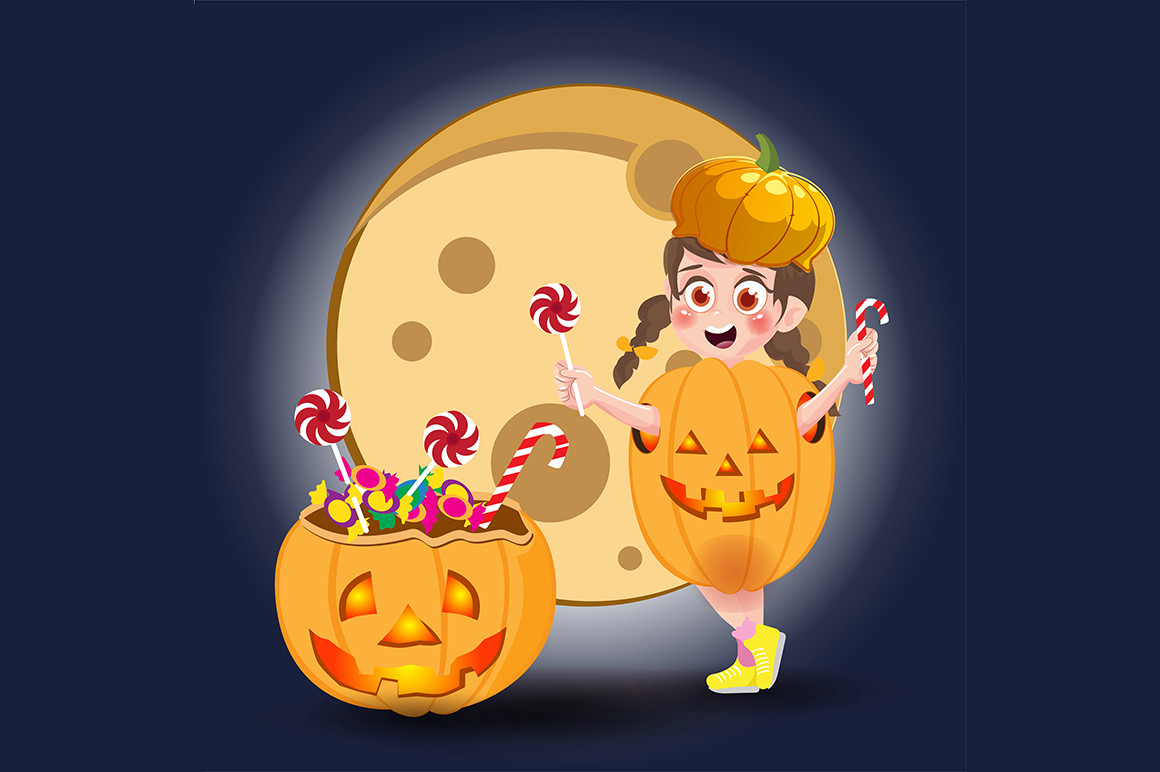 Halloween Party Girl Disguised Pumpkin