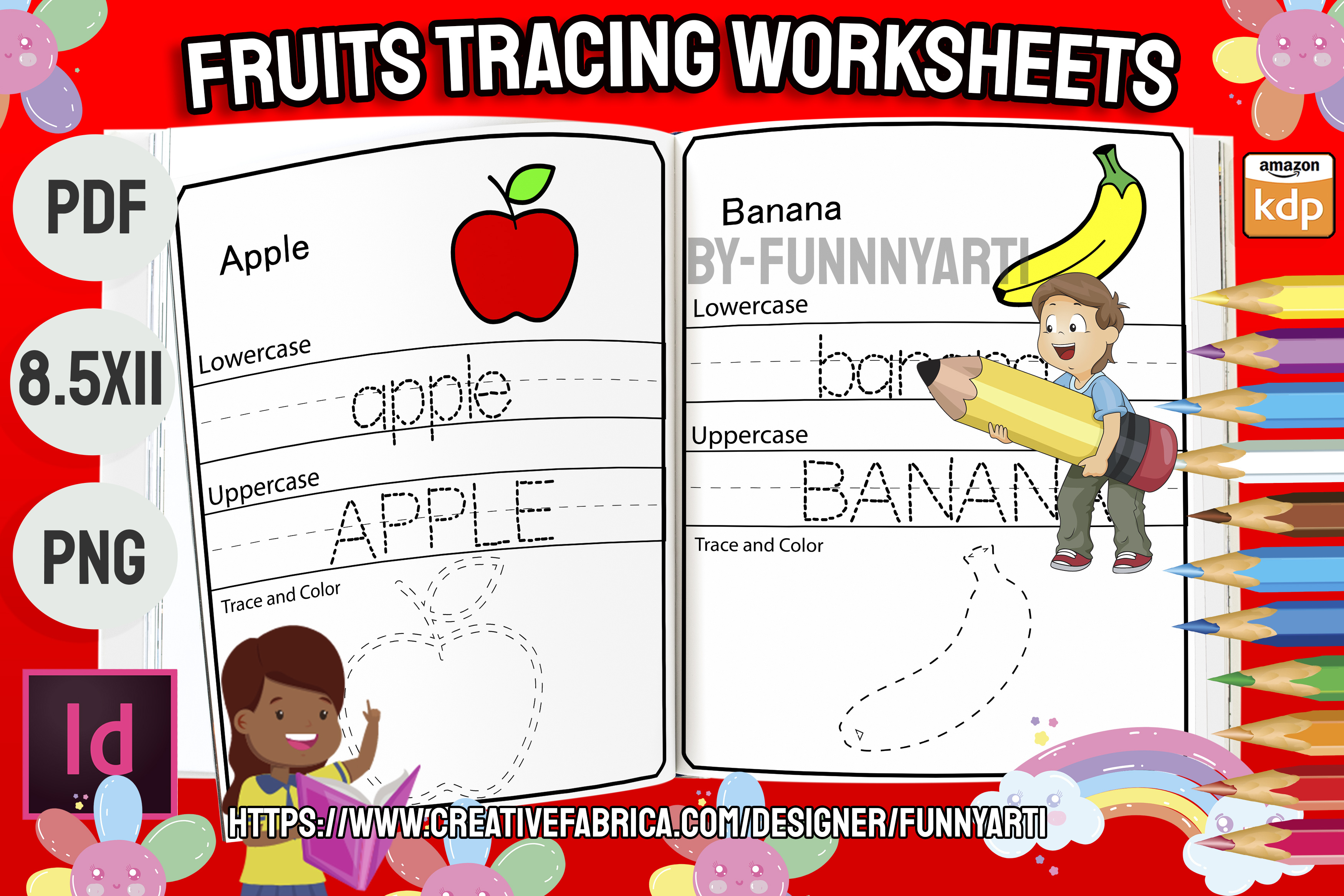 Fruits Tracing Worksheets Vol 1