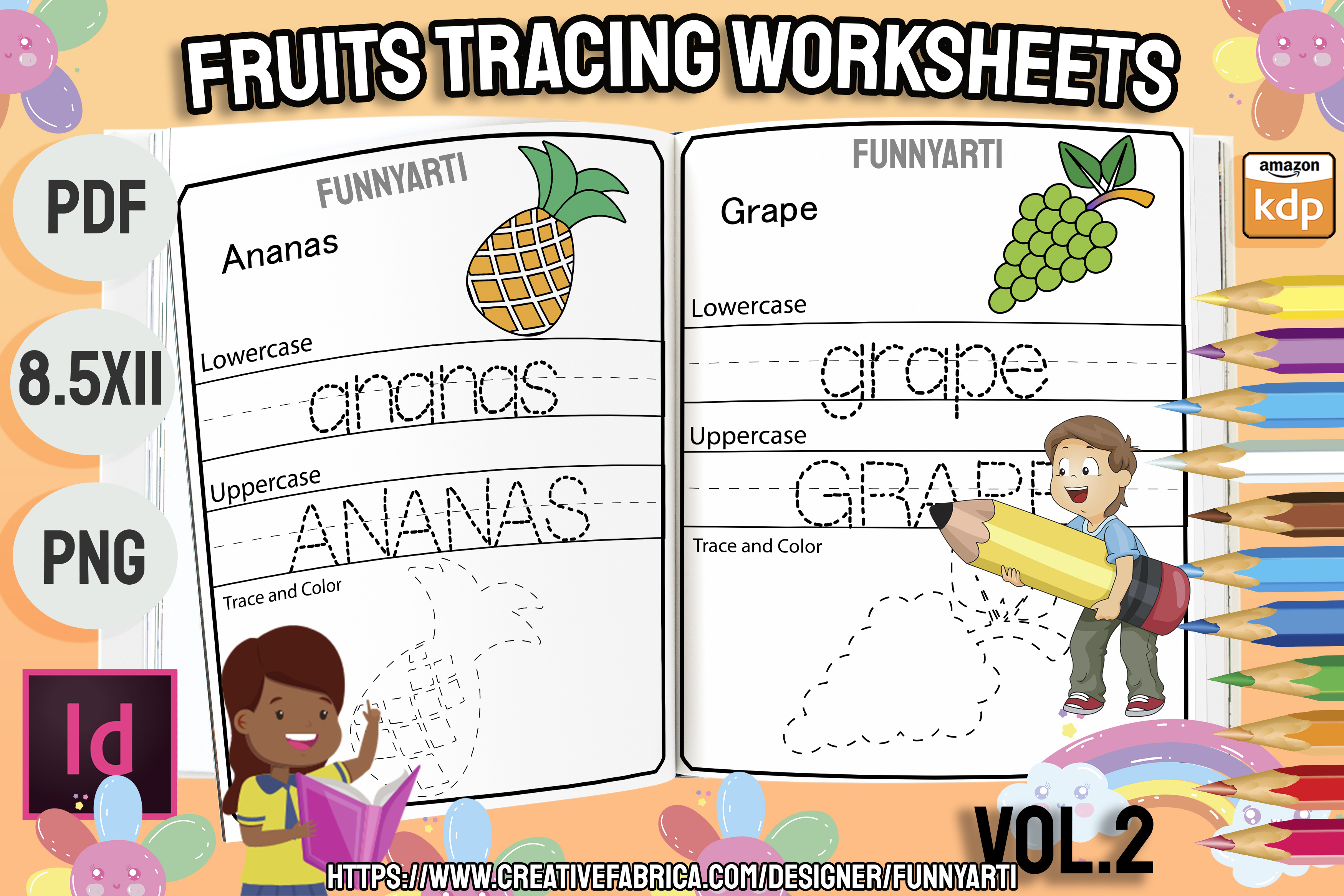 Fruits Tracing Worksheets Vol 2