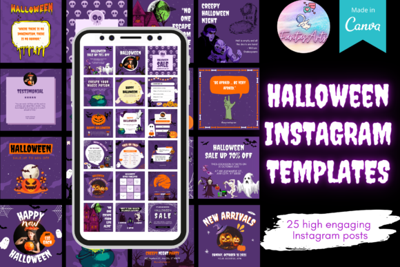 Halloween Instagram Post Canva Template with seasonal social media layouts