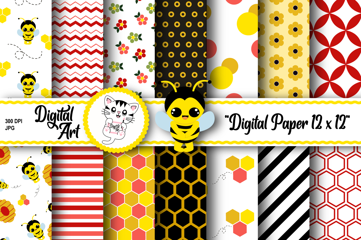 Little Bee Digital Paper Graphic by Digital Art · Creative Fabrica