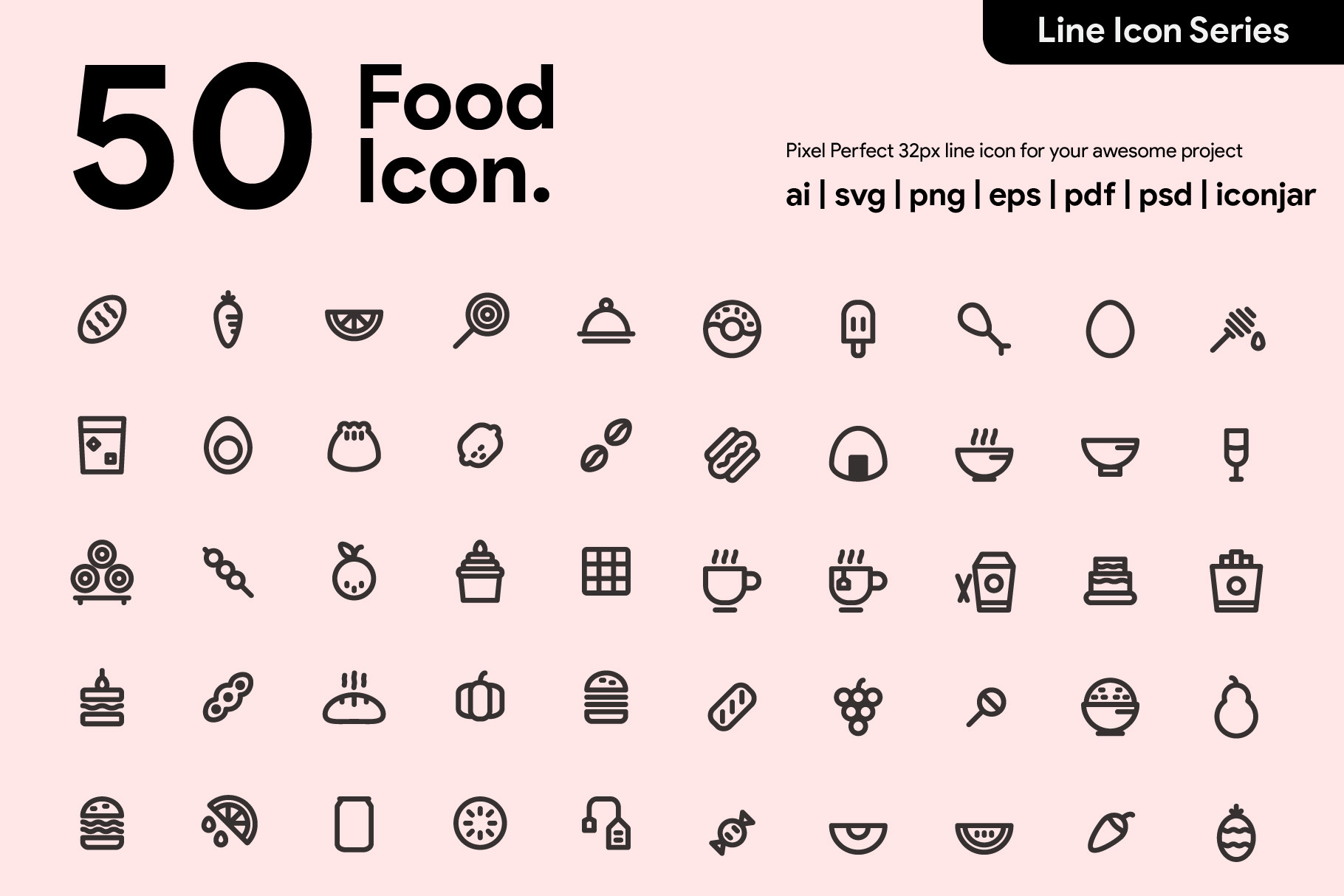 50 Food Line Icons