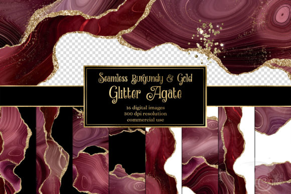 Burgundy and Gold Glitter Agate
