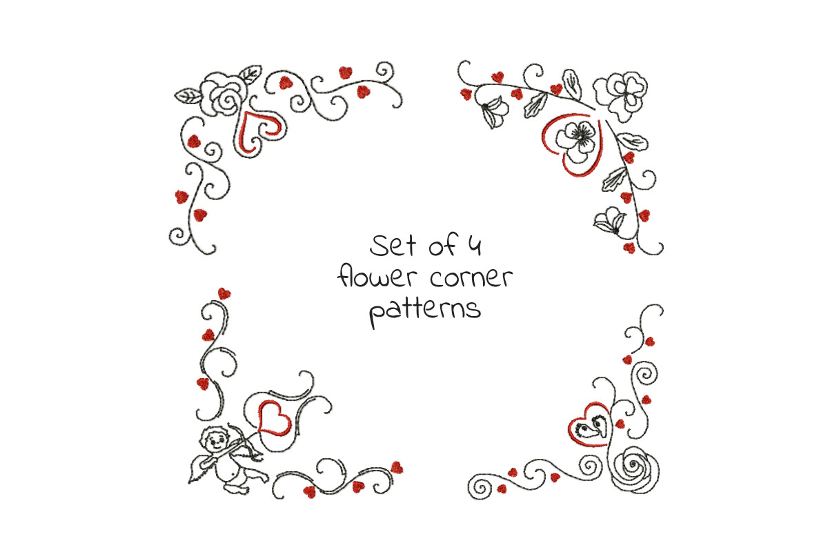 Flower Hearts Swirls Corner Patterns