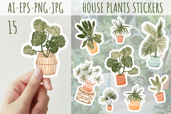 House Plants Stickers, Potted Plants Graphic by ArtFM  Creative Fabrica
