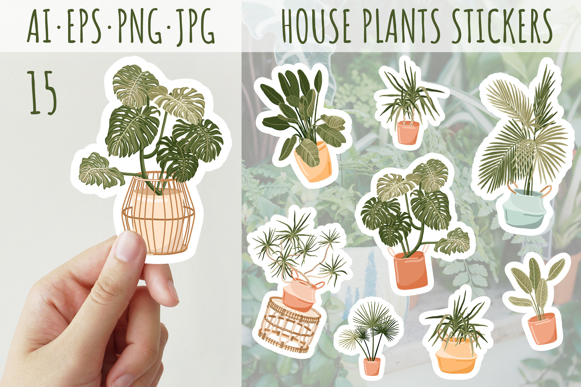 House Plants Stickers, Potted Plants