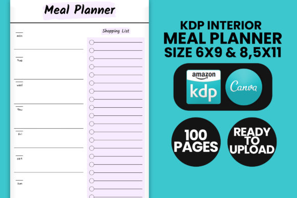 Meal Planner Pink Edit with Canva KDP