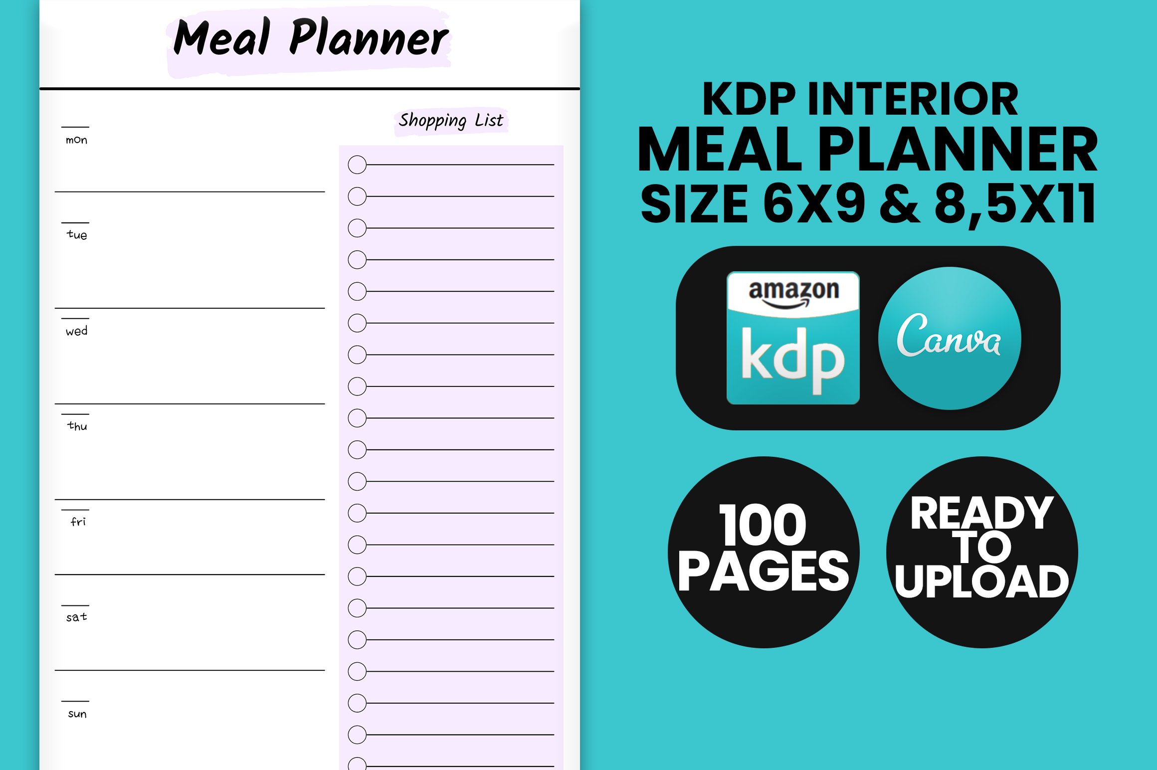 Meal Planner Pink Edit with Canva KDP