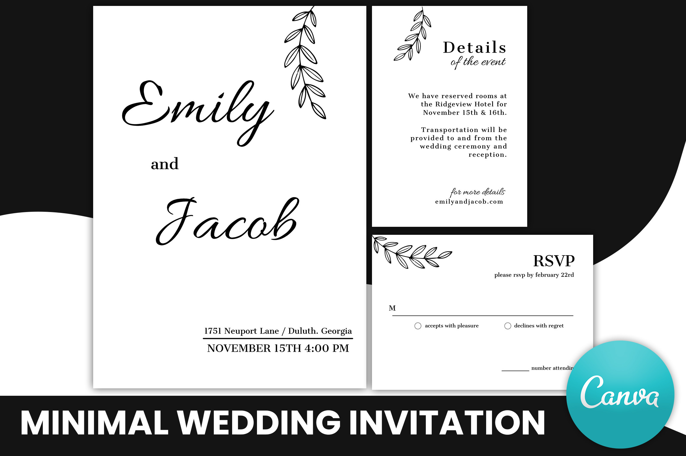 Minimal Wedding Invitation Canva Edit