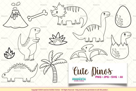 Cute Dinosaurs Coloring Pages, Svg Bundl Graphic Coloring Pages & Books By mascuteestudio