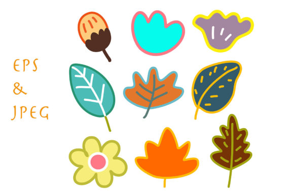 Fall Season Leaf and Flower Hand Drawn Grafika Ilustracje do Druku Przez Ahappycraft