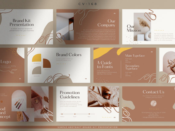 Abstract Canva brand kit presentation in rosy brown and beige