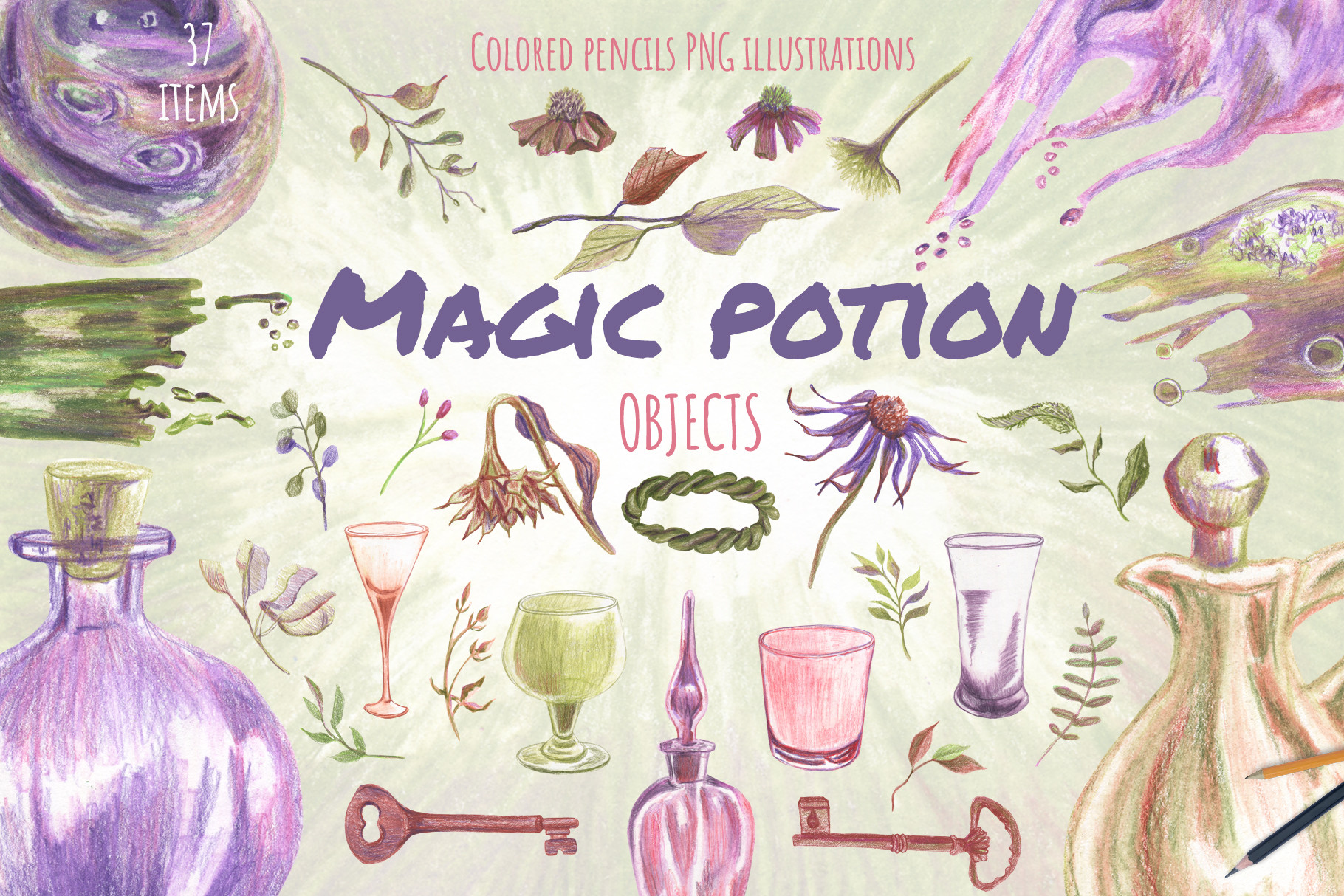 Magic Glasses Keys Floral Objects