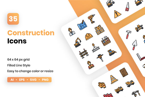 Construction Filled Line Icon Set