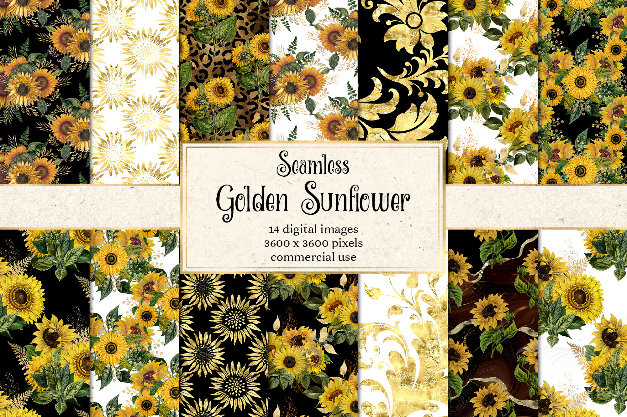 Golden Sunflower Digital Paper Graphic by Digital Curio · Creative Fabrica