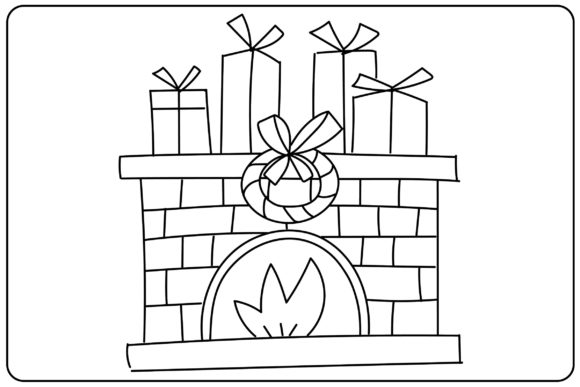 Christmas Fireplace Kids Coloring Page