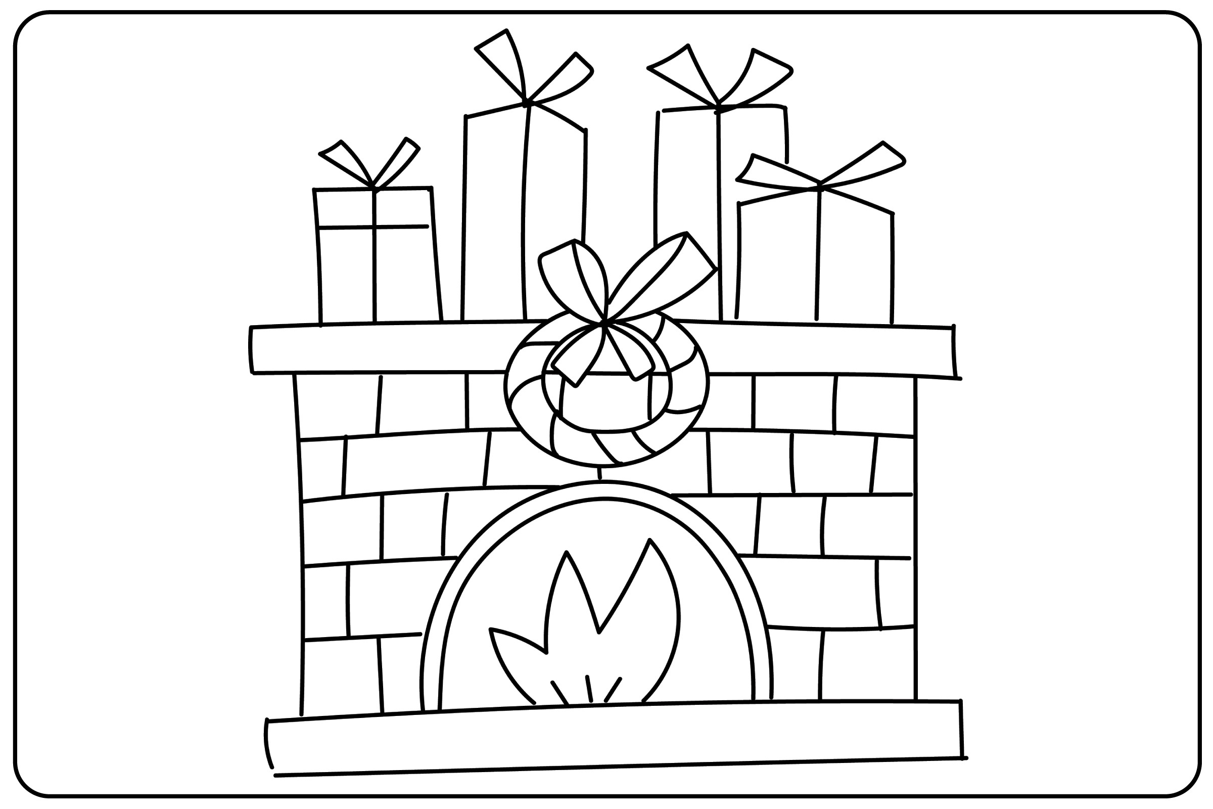 Christmas Fireplace Kids Coloring Page