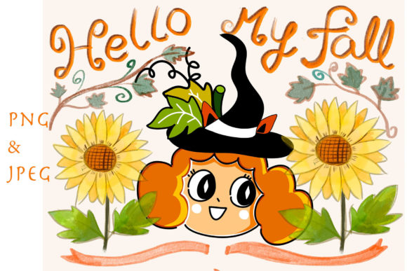 Retro Pumpkin Girl Autumn Card Cartoon Graphic Illustrations By Ahappycraft
