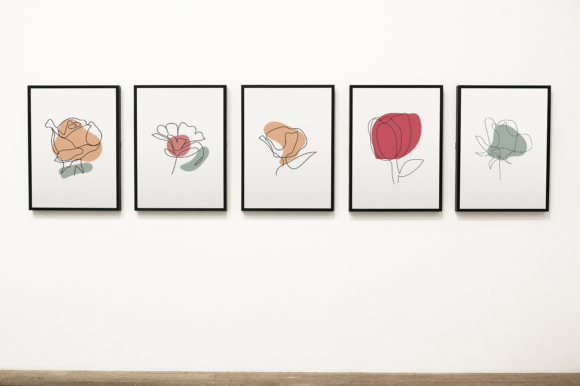 5 Minimalist One Line Flower Art Graphic Gráfico Ilustrações para Impressão Por Splash art