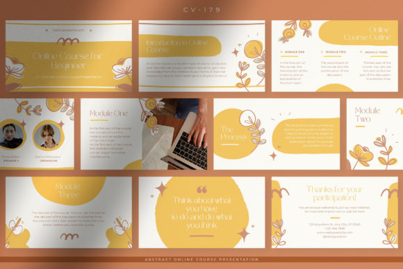 Mustard abstract online course presentation template for Canva