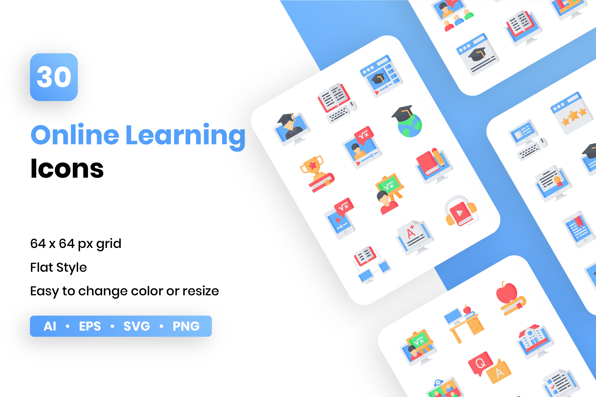 Online Learning Flat Icon Set