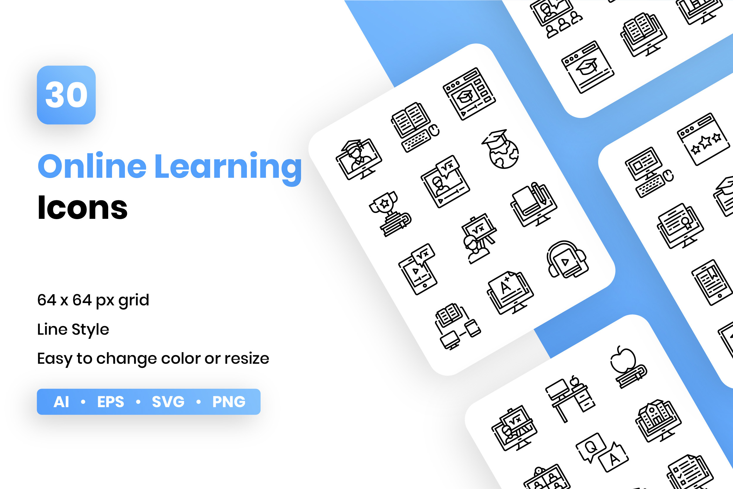 Online Learning Line Icon Set