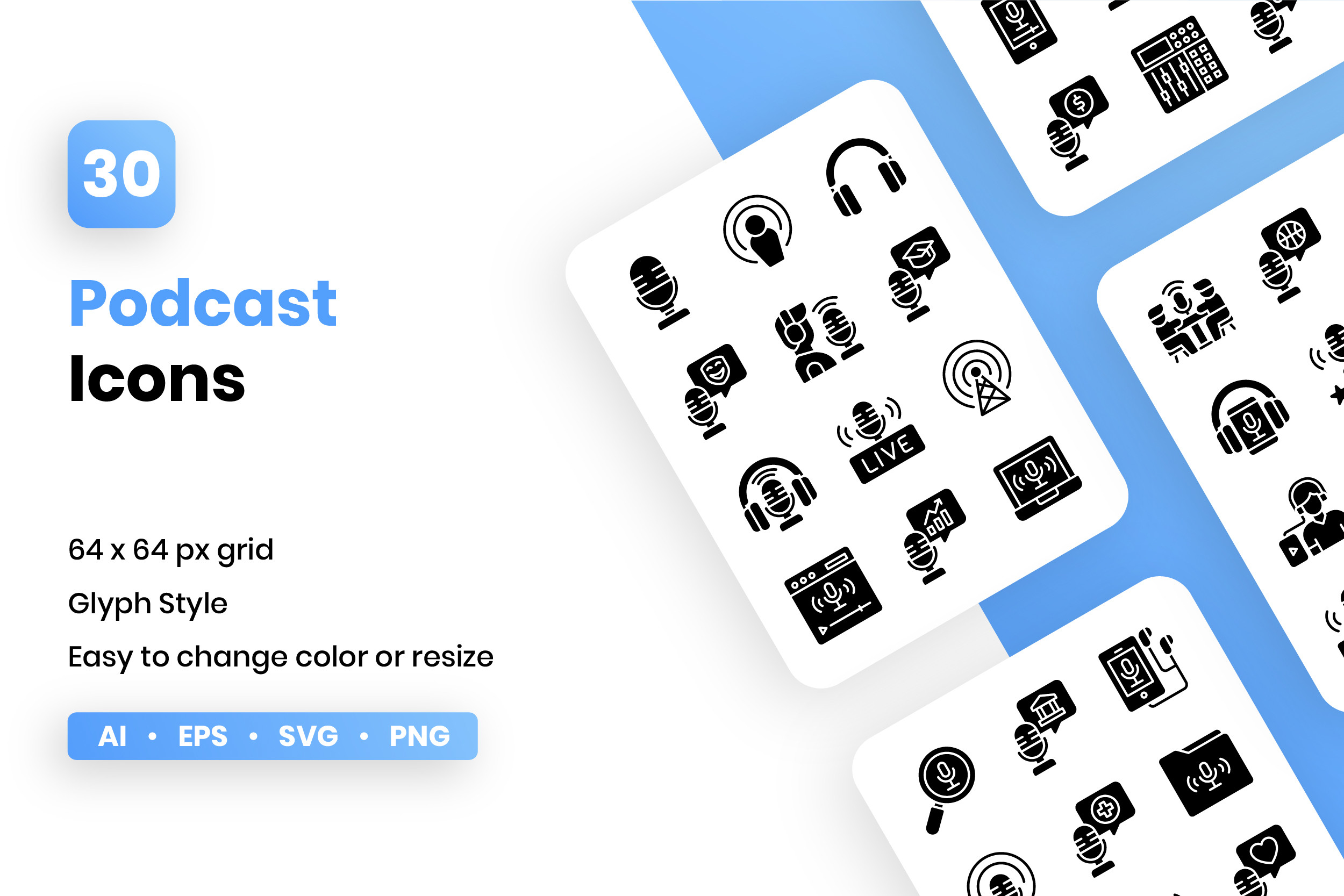 Podcast Glyph Icon Set