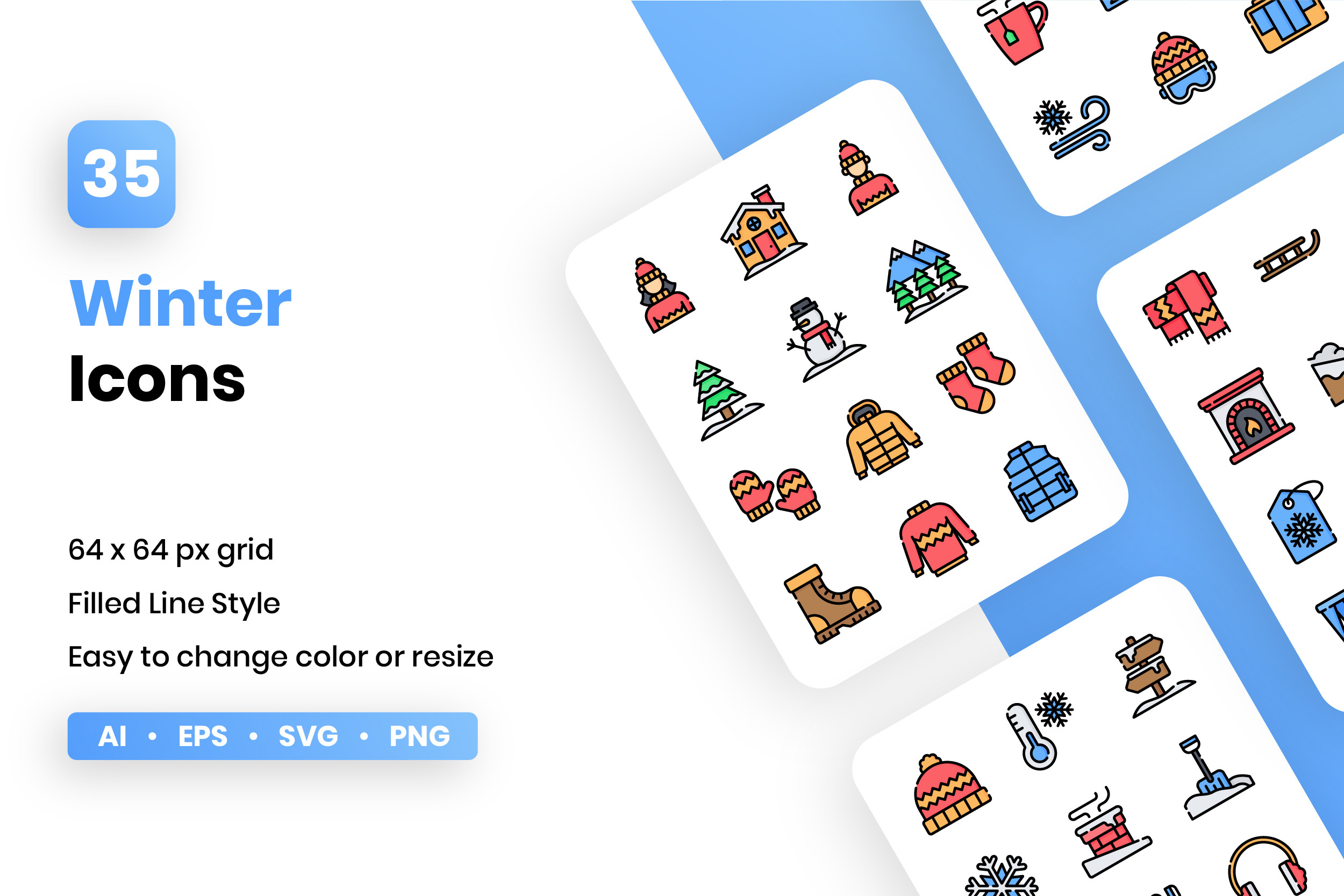 Winter Filled Line Icon Set