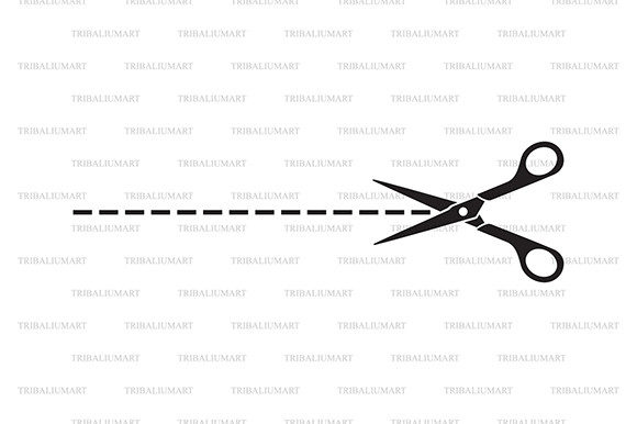 Scissors with Cut Line Graphic Illustrations By TribaliumArt
