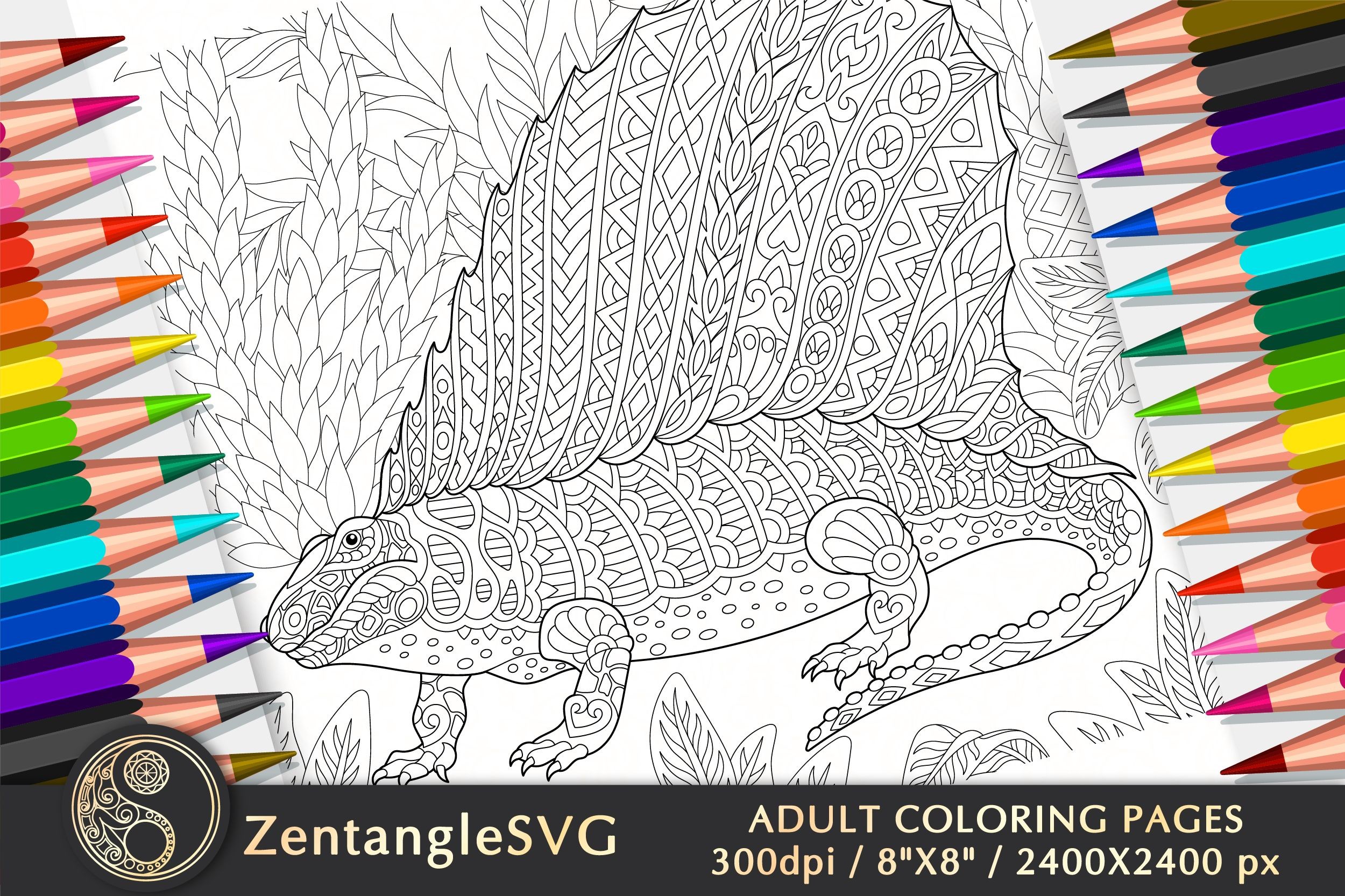 Dinosaur Adult Coloring Book Page