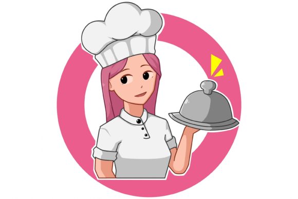 Pink Chef Girl Cartoon Illustration Graphic Illustrations By xis666.graphic