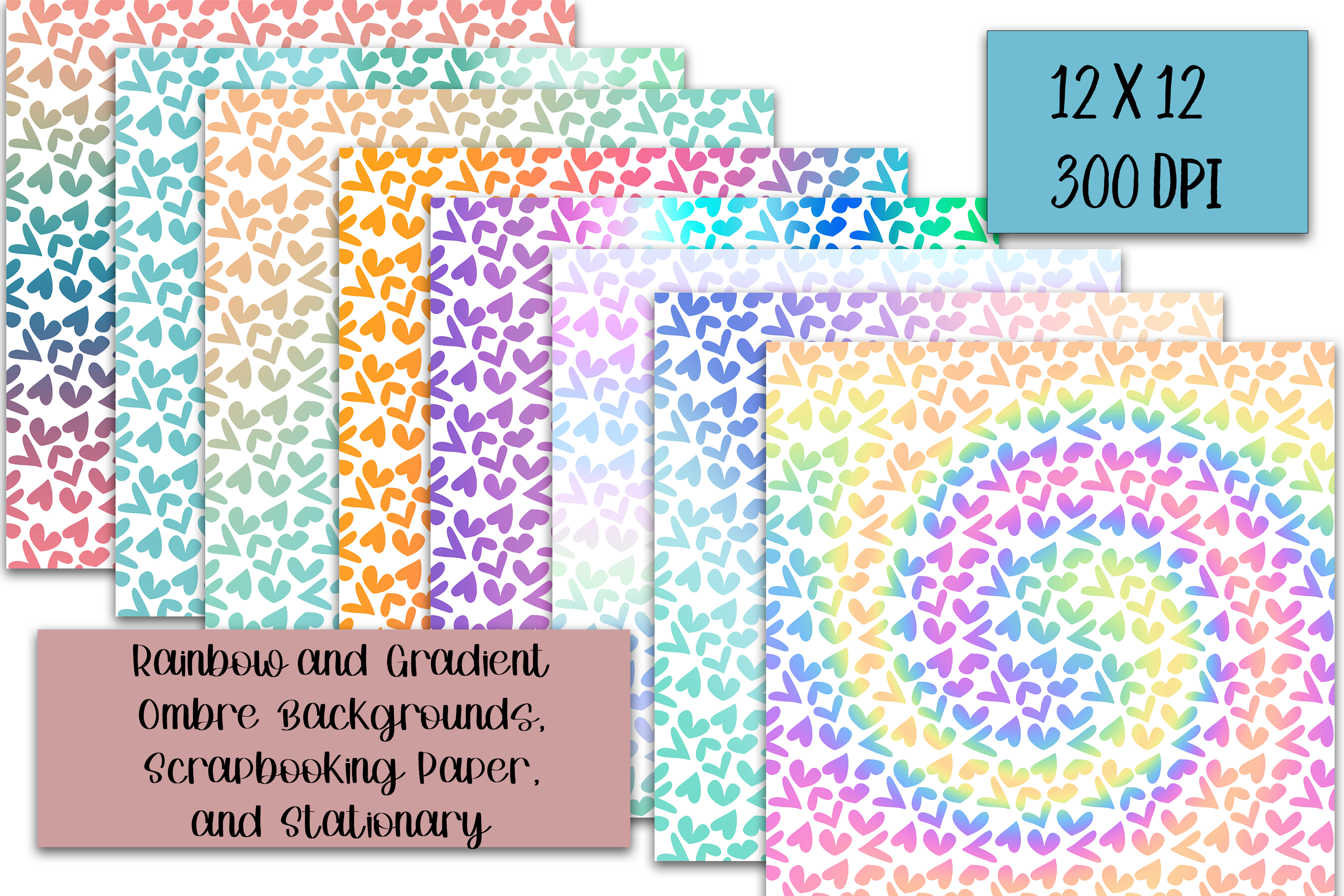 Rainbow and Gradient Ombre Heart Pattern