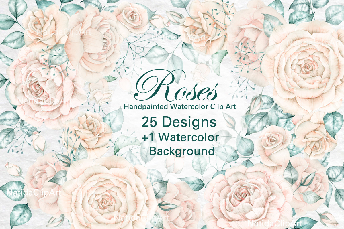 Watercolor Branches, Pink Roses Graphic by NatidaClipArt · Creative Fabrica