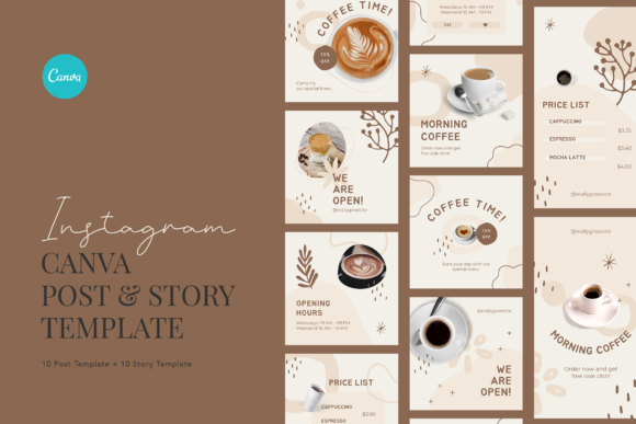 Preview of Abstract Coffee Shop Instagram Canva coffee shop social media template